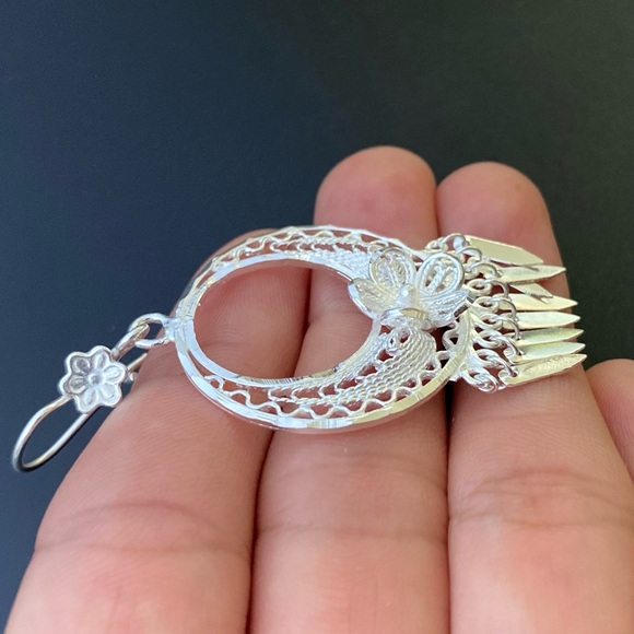 925 STERLING SILVER MEDIUM ROUND FOLKLORIC FILIGREE EARRINGS  From Mexico - Picture 5 of 11